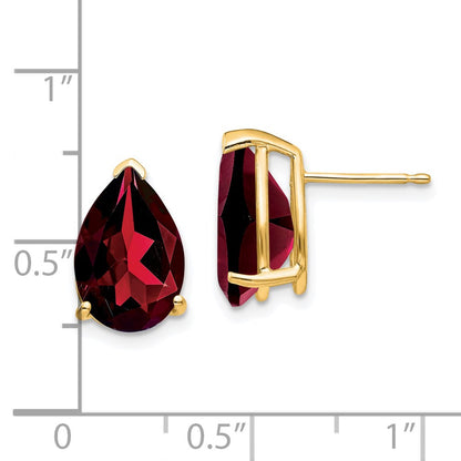 14k Yellow Gold Garnet Pear Stud Earrings