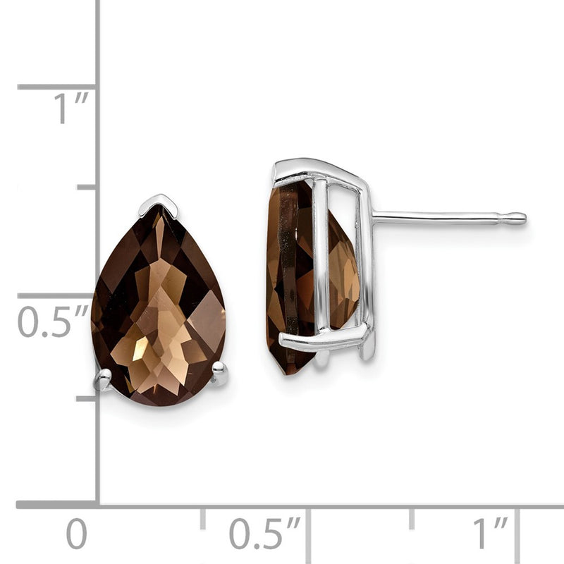 14k White Gold 12x8 Pear Checker-Cut Smok Yellow Gold Quartz Earrings