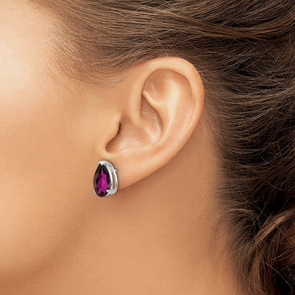 14k White Gold 12x8mm Pear Rhodolite Garnet Earrings