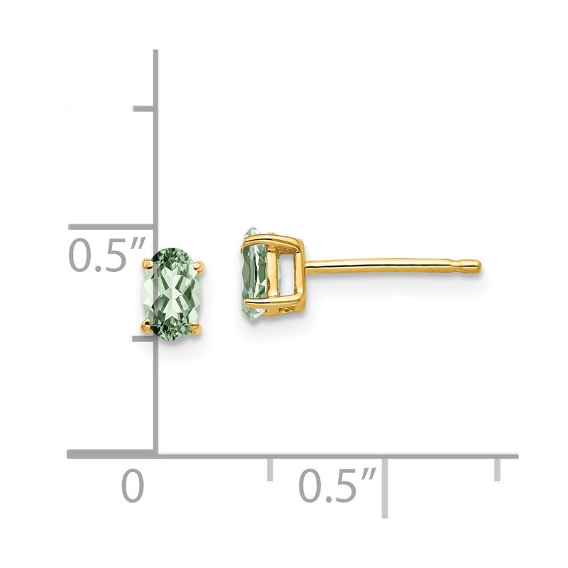 14k Yellow Gold 5x3 Oval Green Quartz Earrings