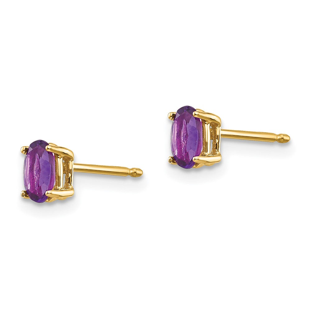 14k Yellow Gold 5x3mm Oval Amethyst Earrings