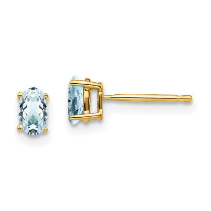 14k Yellow Gold Aquamarine Post Earrings