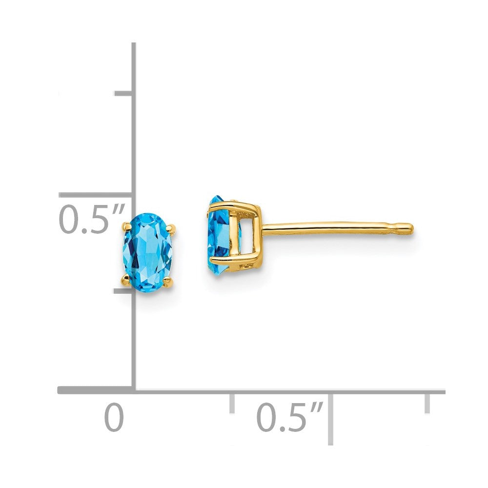 14k Yellow Gold 5x3mm Oval Blue Topaz Earrings
