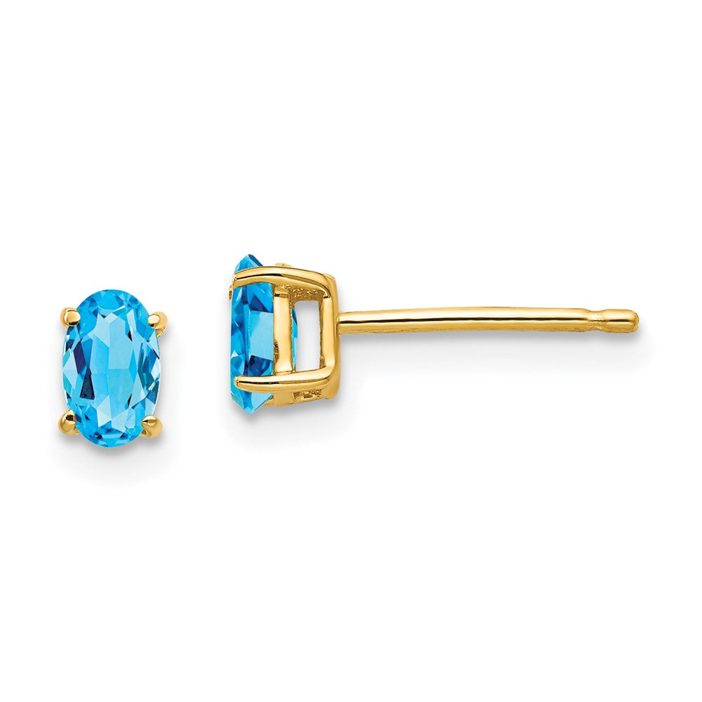 14k Yellow Gold 5x3mm Oval Blue Topaz Earrings