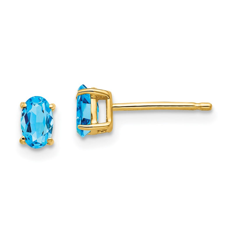 14k Yellow Gold 5x3mm Oval Blue Topaz Earrings