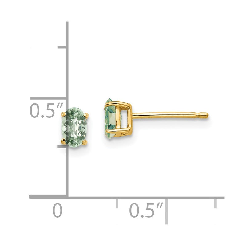 14k Yellow Gold 5x3 Oval Checker-Cut Green Quartz Earrings