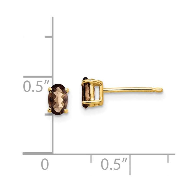 14k Yellow Gold 5x3 Oval Checker-Cut Smok Yellow Gold Quartz Earrings