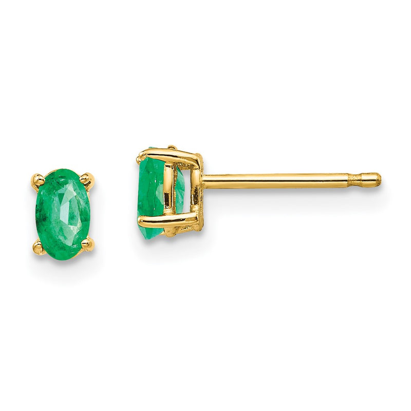 14k Yellow Gold Emerald Post Earrings