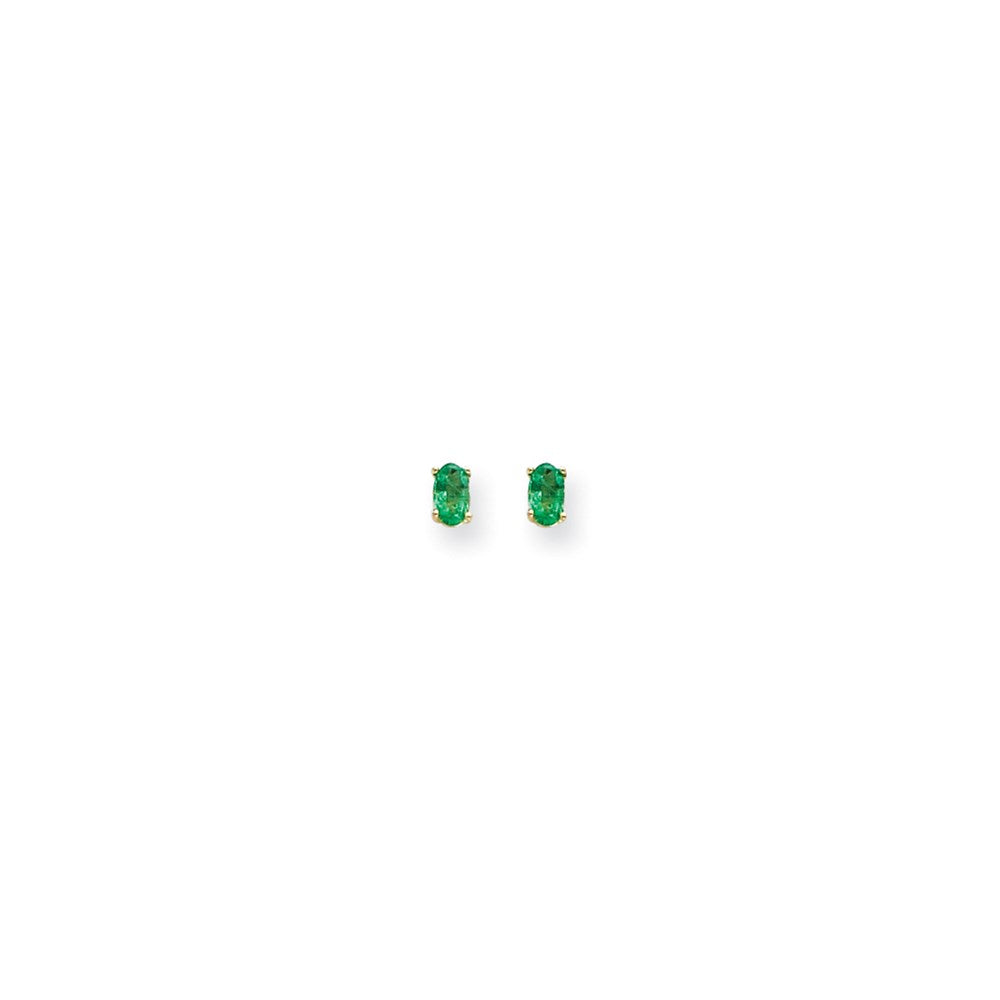 14k Yellow Gold 5x3mm Oval Emerald Earrings