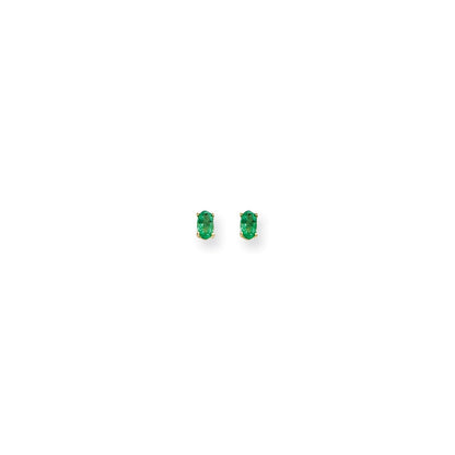 14k Yellow Gold 5x3mm Oval Emerald Earrings