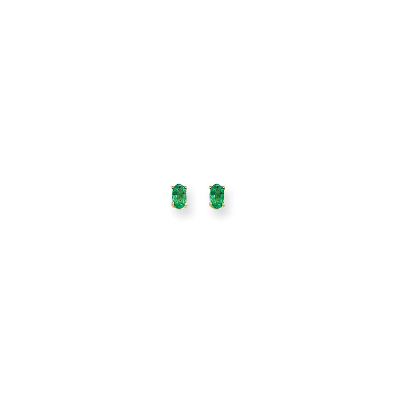 14k Yellow Gold 5x3mm Oval Emerald Earrings
