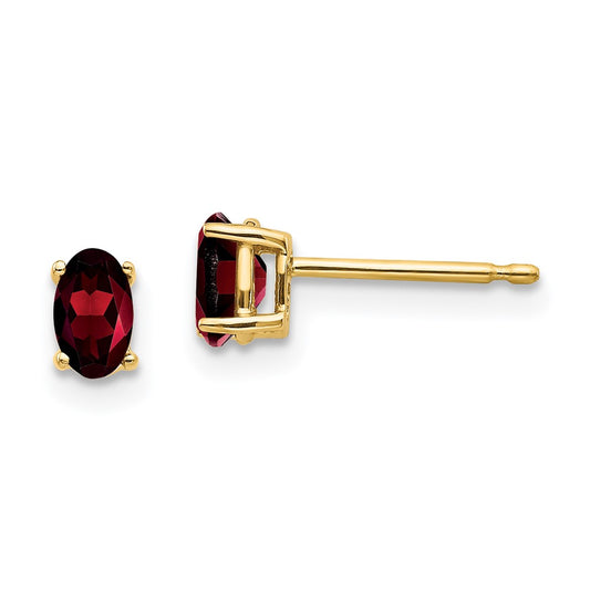 14k Yellow Gold 5x3mm Oval Garnet Earrings