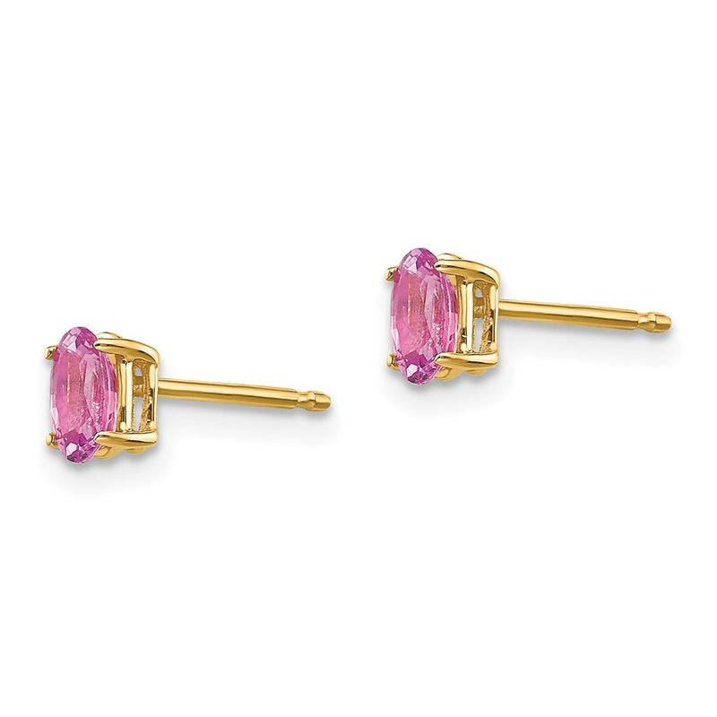 14k Yellow Gold Pink Sapphire Post Earrings