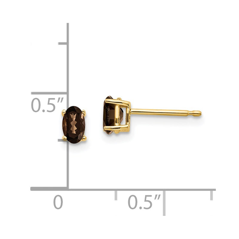 14k Yellow Gold 5x3 Oval Checker-Cut Smok Yellow Gold Quartz Earrings