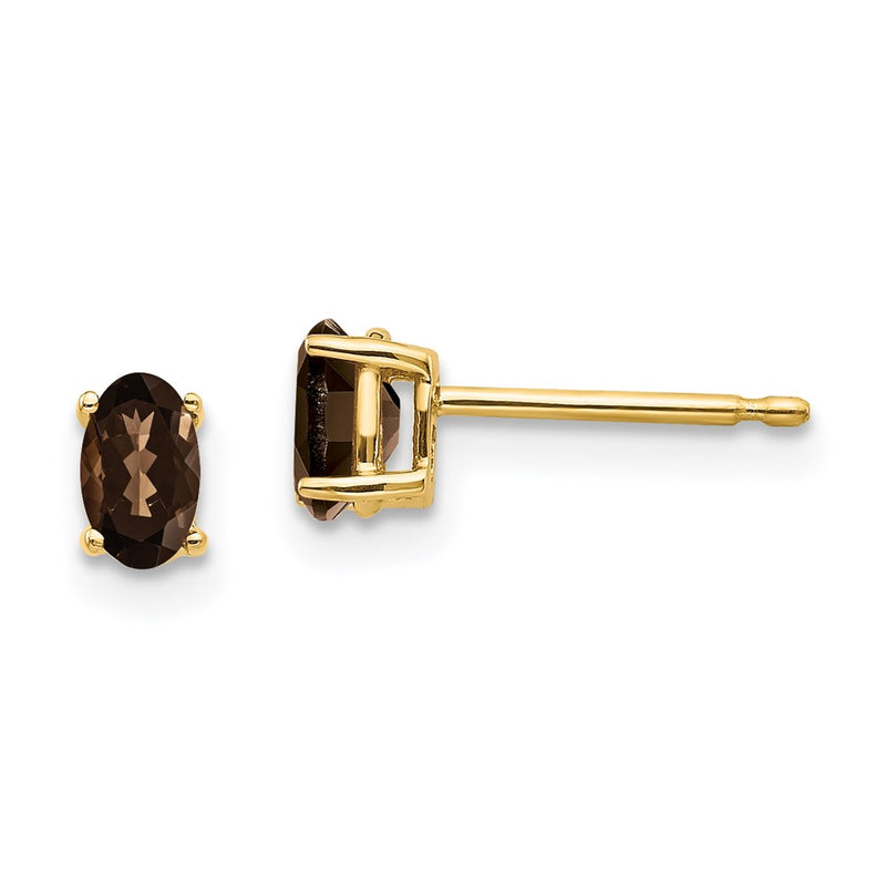 14k Yellow Gold 5x3 Oval Checker-Cut Smok Yellow Gold Quartz Earrings
