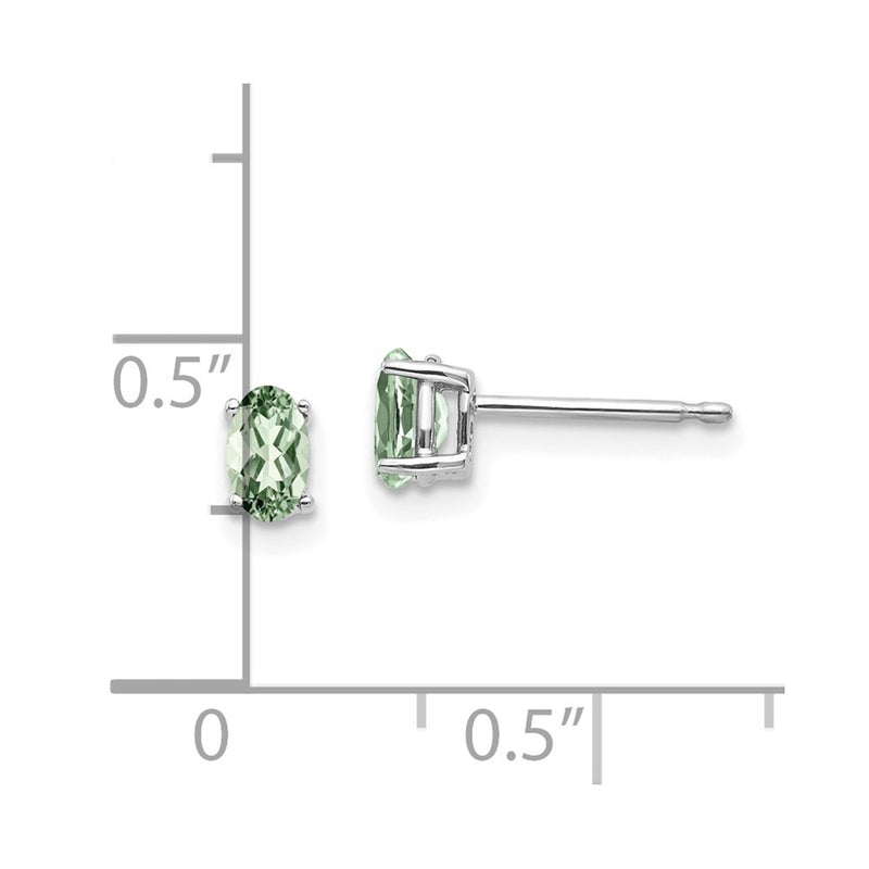 14k White Gold 5x3 Oval Green Quartz Earrings