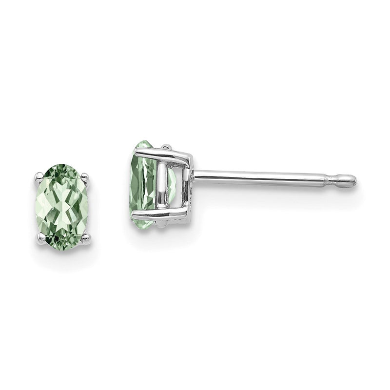 14k White Gold 5x3 Oval Green Quartz Earrings