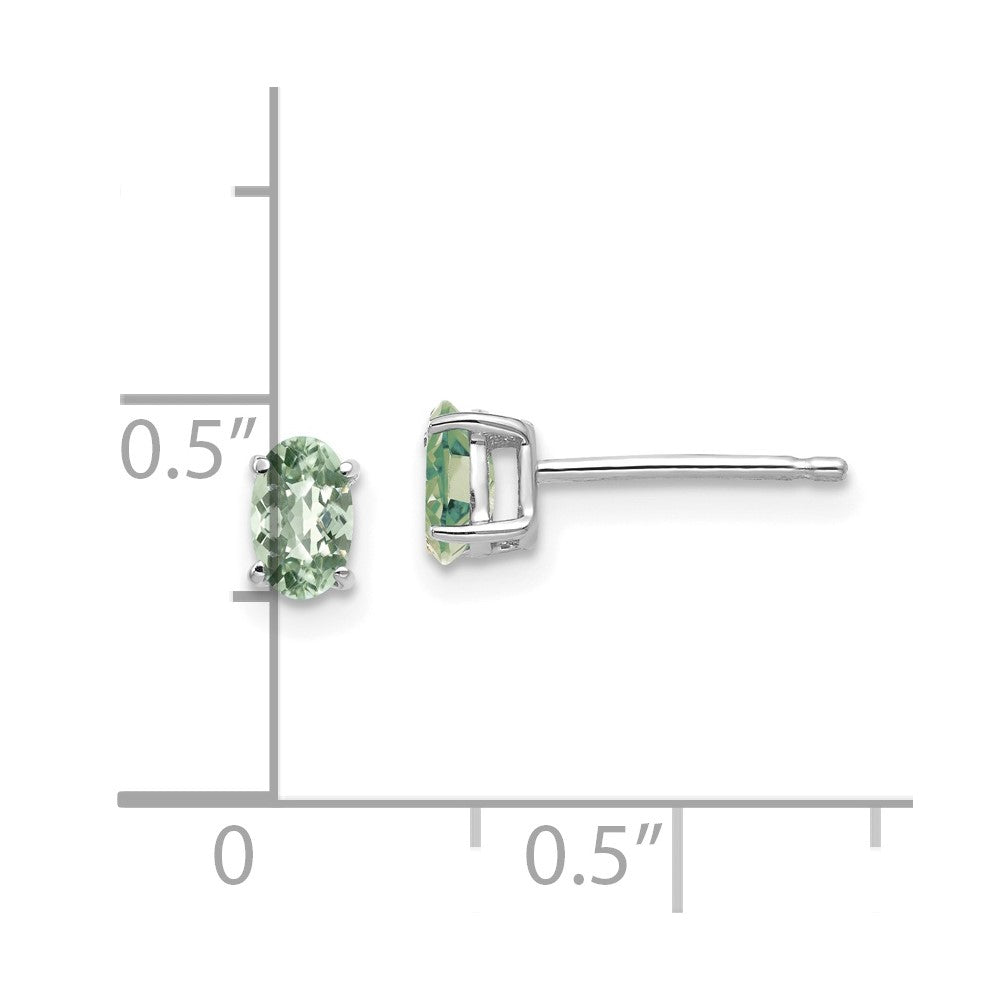 14k White Gold 5x3 Oval Checker-Cut Green Quartz Earrings