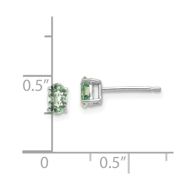 14k White Gold 5x3 Oval Checker-Cut Green Quartz Earrings