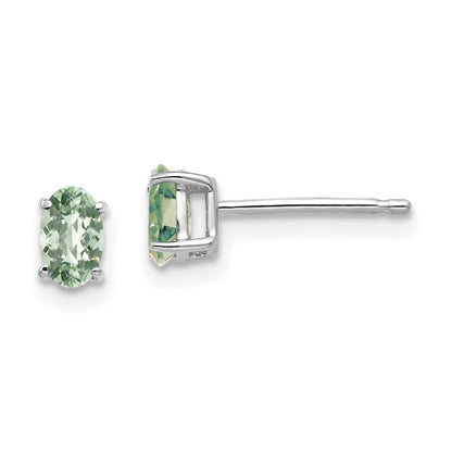 14k White Gold 5x3 Oval Checker-Cut Green Quartz Earrings