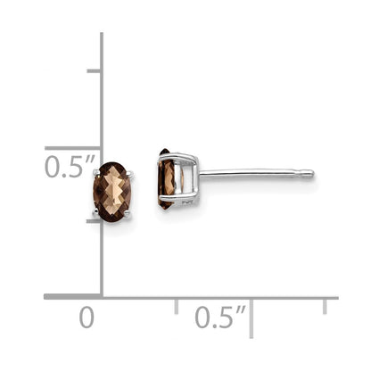 14k White Gold 5x3 Oval Checker-Cut Smok Yellow Gold Quartz Earrings