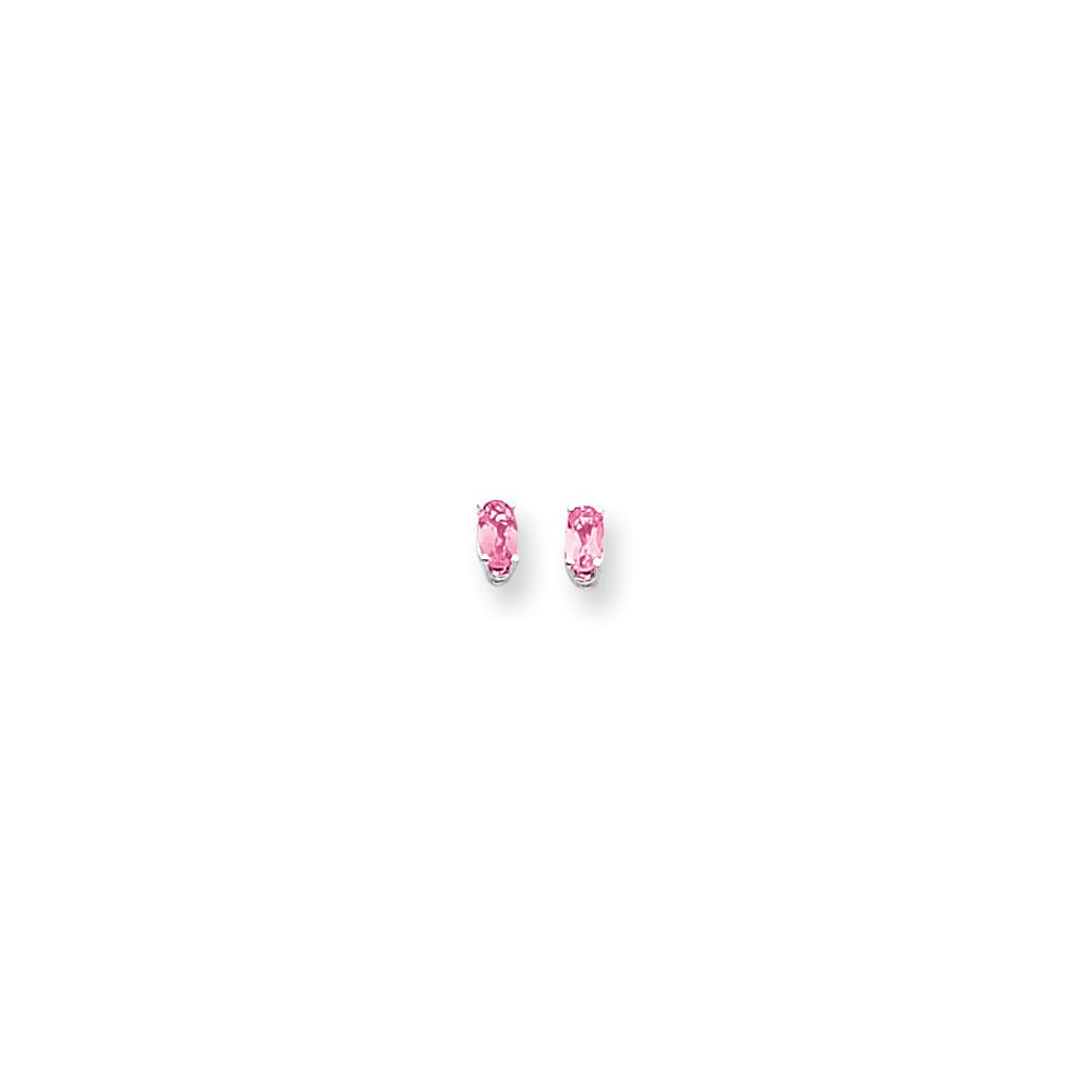 14k White Gold 5x3mm Oval Pink Tourmaline earring