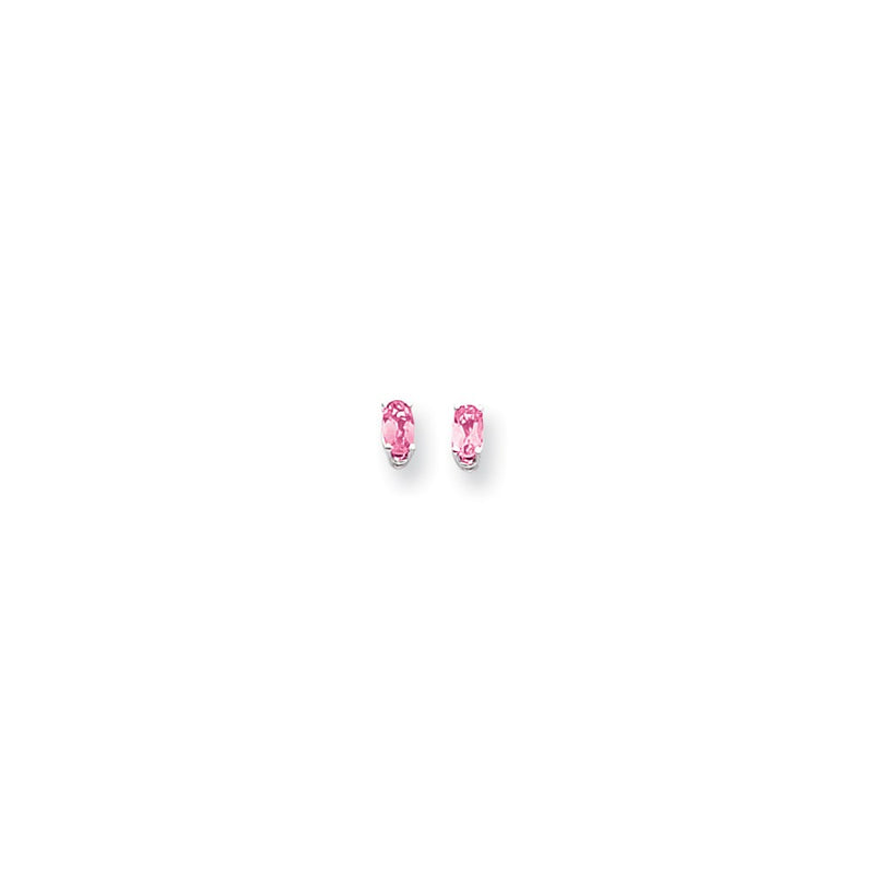 14k White Gold 5x3mm Oval Pink Tourmaline earring
