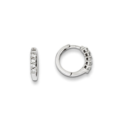 14k White Gold AA Real Diamond Hinged Hoop Earrings