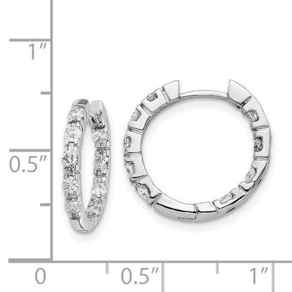 14k White Gold AA Real Diamond Hinged Hoop Earrings