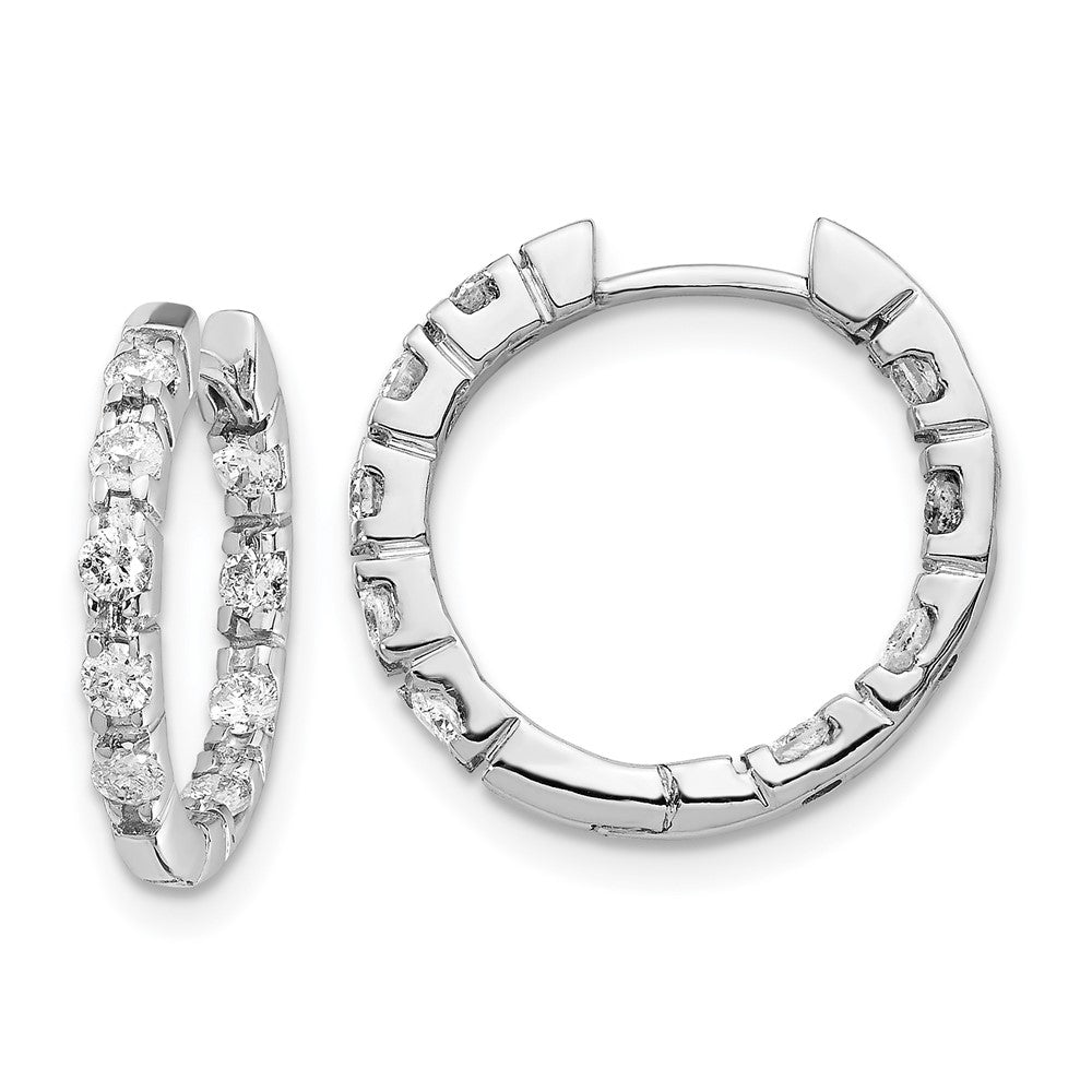 14k White Gold AA Real Diamond Hinged Hoop Earrings