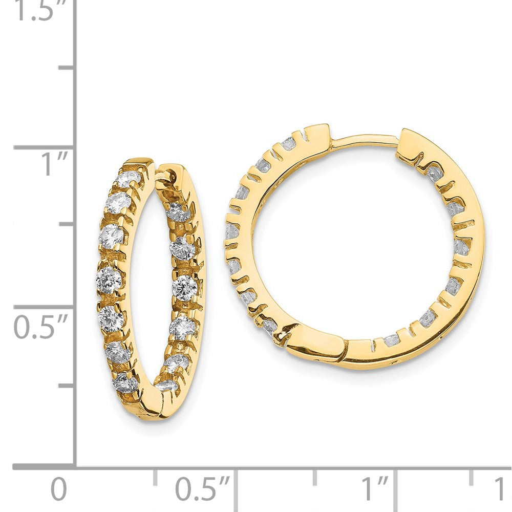 14k Yellow Gold AAA Real Diamond Hinged Hoop Earrings