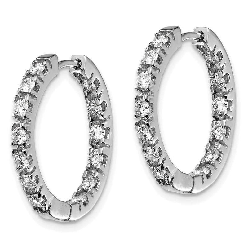14k White Gold AA Real Diamond Hinged Hoop Earrings