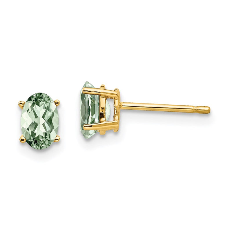 14k Yellow Gold 6x4 Oval Green Quartz Earrings