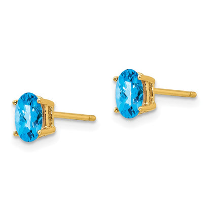 14k Yellow Gold 6x4mm Oval Blue Topaz Checker Earrings