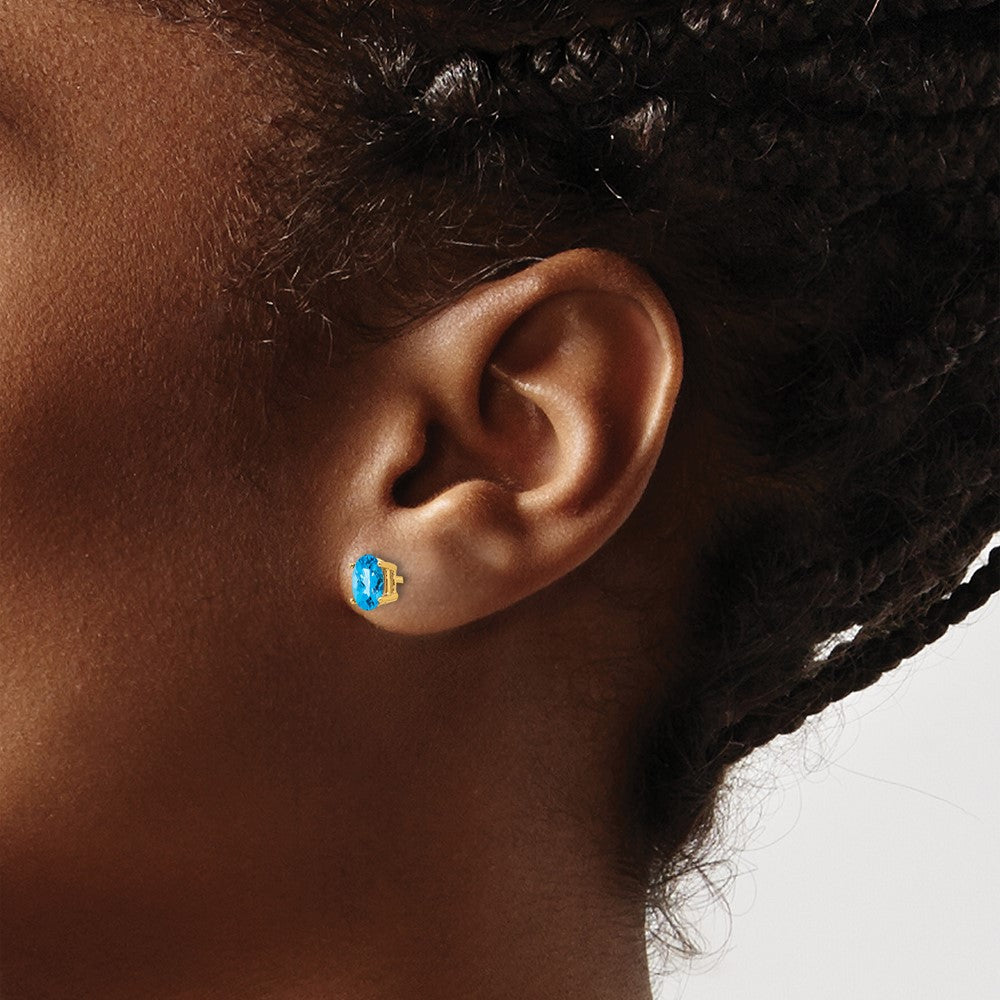 14k Yellow Gold 6x4mm Oval Blue Topaz Checker Earrings