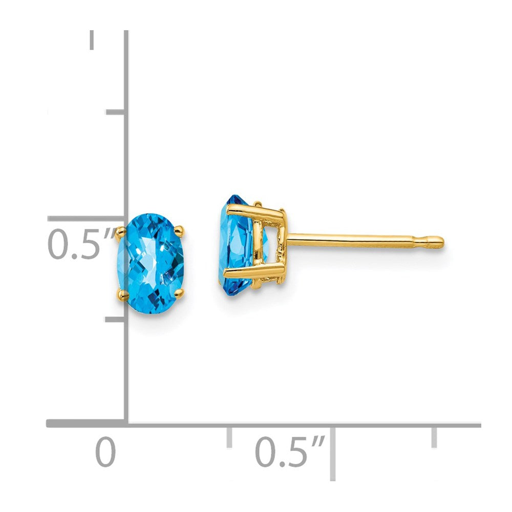 14k Yellow Gold 6x4mm Oval Blue Topaz Checker Earrings