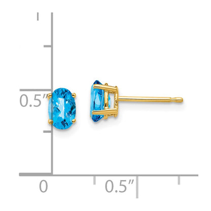 14k Yellow Gold 6x4mm Oval Blue Topaz Checker Earrings