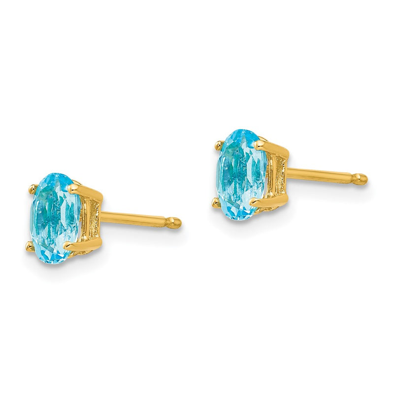 14k Yellow Gold 6x4mm Oval Blue Topaz Earrings