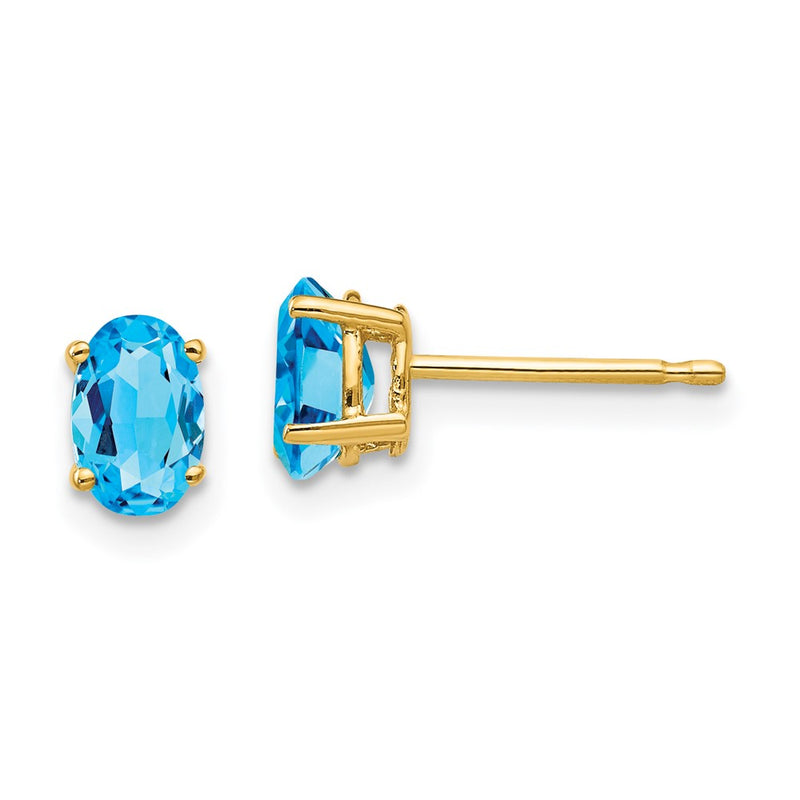 14k Yellow Gold 6x4mm Oval Blue Topaz Earrings