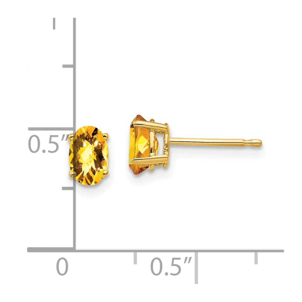 14k Yellow Gold 6x4mm Oval Citrine Checker Earrings