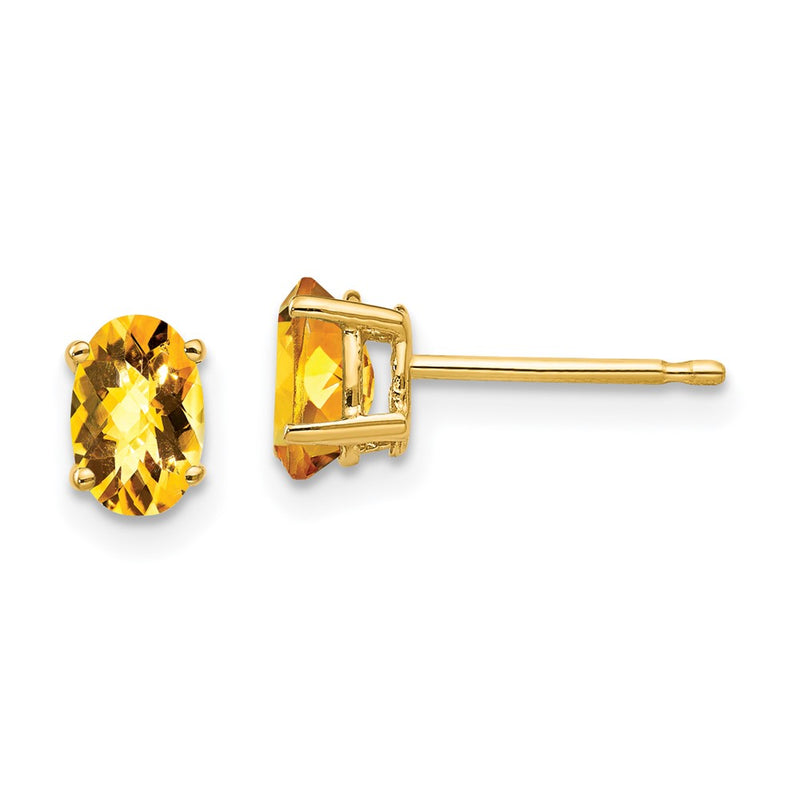 14k Yellow Gold 6x4mm Oval Citrine Checker Earrings