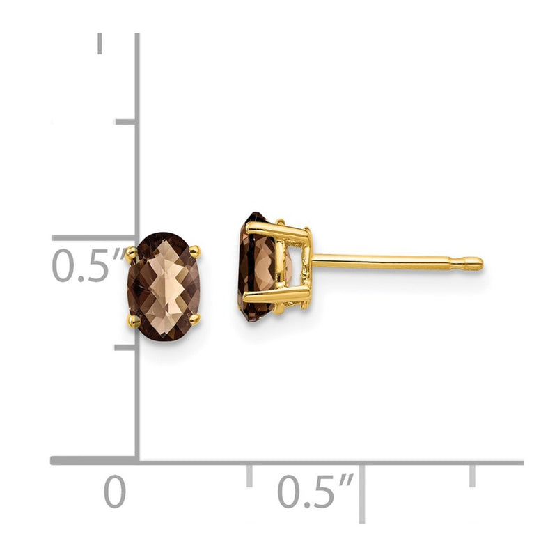 14k Yellow Gold 6x4 Oval Checker-Cut Smok Yellow Gold Quartz Earrings