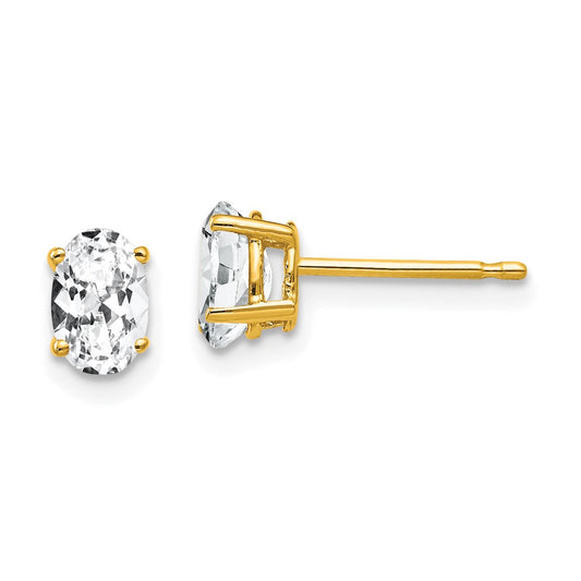 14k Yellow Gold 6x4mm Oval Cubic Zirconia Earrings