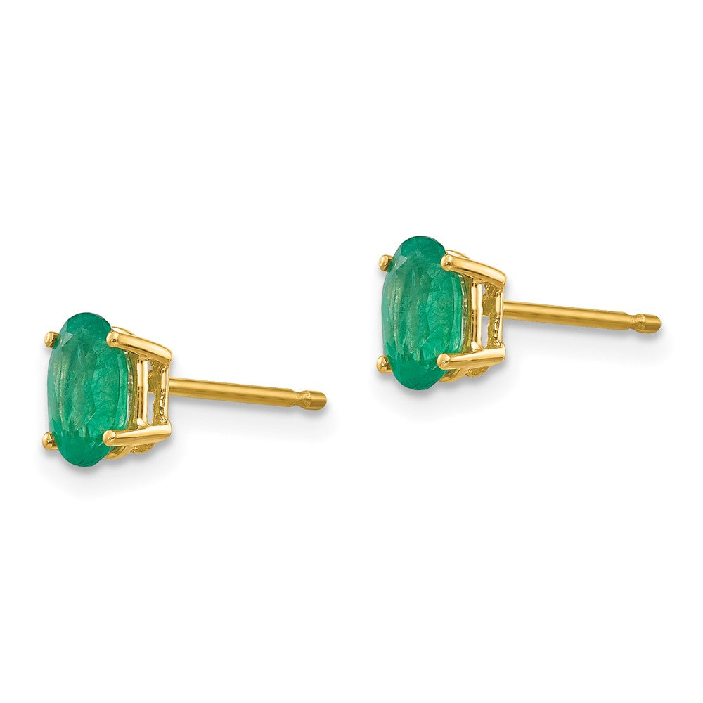 14k Yellow Gold Emerald Post Earrings