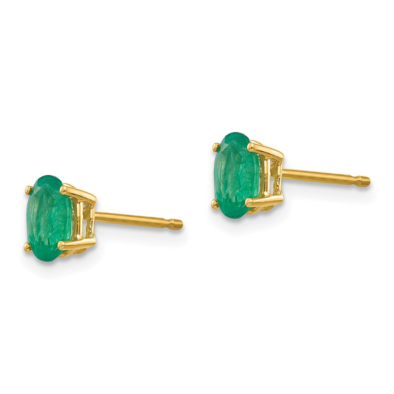 14k Yellow Gold Emerald Post Earrings