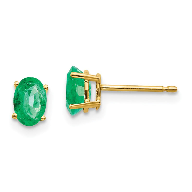 14k Yellow Gold Emerald Post Earrings