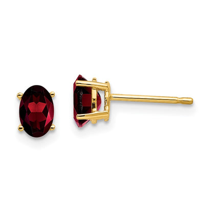 14k Yellow Gold 6x4mm Oval Garnet Earrings