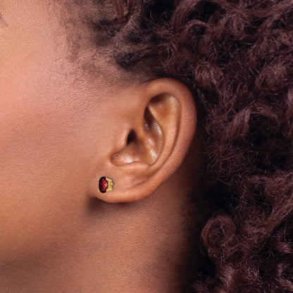 14k Yellow Gold 6x4mm Oval Garnet Checker Earrings