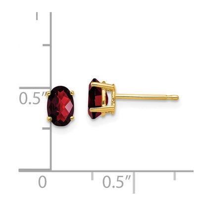 14k Yellow Gold 6x4mm Oval Garnet Checker Earrings