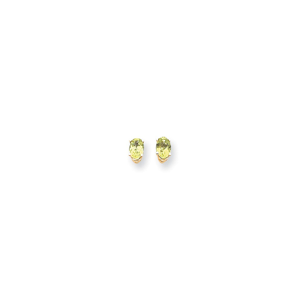 14k Yellow Gold 6x4mm Oval Peridot Checker Earrings